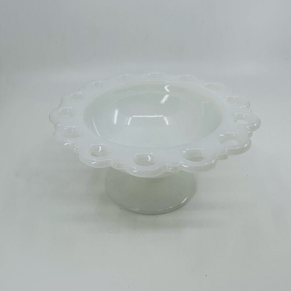 Anchor Hocking Milk Glass Kitchen Old Colony Open Lace Edge Footed Candy Dish